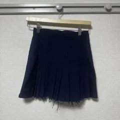 Heather プリーツミニスカート ネイビー 切りっぱなし
