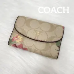美品 COACH コーチ フラワー 花柄 シグネチャー キーケース 6連 ピンク