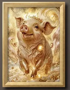 幸福と財運のブタ　開運呼ぶグラフィック　額縁付き