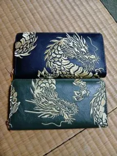 ドラゴン刺繍 長財布 黒と緑のサムネイル