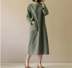 ロングワンピースシンプル大きいサイズ　レディースゆったり長袖　秋春薄手