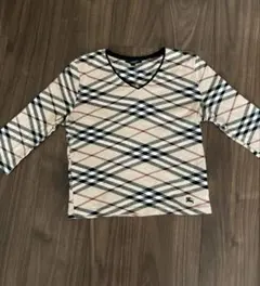 バーバリーロンドン　ノバチェック　ベージュ　カットソー　Vネック　七分袖　ロゴ