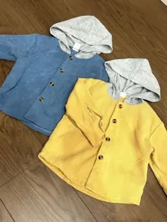 SHEIN 薄いコーディロイ生地フード付きシャツ　2枚セット