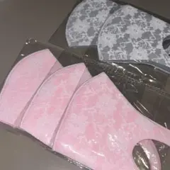 レース模様マスク ピンク グレー 5枚セット
