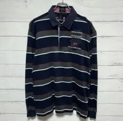 ま*ん様 ポールアンドシャーク 長袖ポロシャツ XL 紺 ボーダー ラガーシャツ