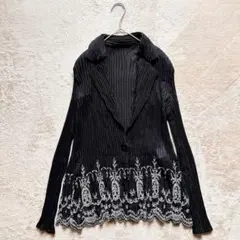 【SPECCHIO】プリーツ加工カーディガン　銀糸刺繍　シアー素材　L