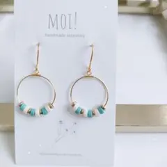 No.437 ハウライト　ターコイズ　フープピアス　ハンドメイド
