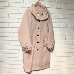 トレンチコートフードミディアム丈 膝丈 春コート体型カバー オフィス通勤ベージュ