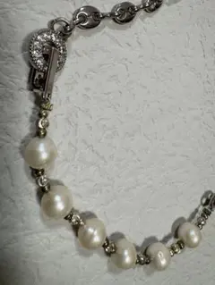 天然パール×シルバーチェーン ネックレス（上品デザイン）