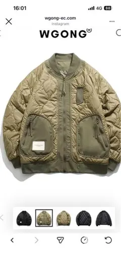 WGONG キルティング ボンバージャケット L オリーブ