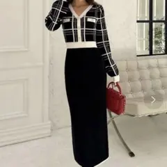 ロイヤルパーティー　配色チェックニットタイトワンピース