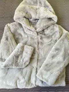 ライトグレー フード付き フェイクファーコート