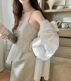 【未着用】完売商品　バックリボン　ジャガードタイトキャミワンピース