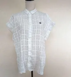 SUPER HAKKA　チェック半袖シアーシャツ　猫刺繍のサムネイル