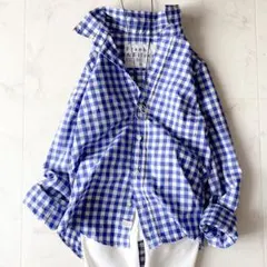 美品☆フランク＆アイリーン BALLY シャツ ギンガムチェック 青×白