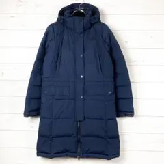 ノースフェイス ダウンコート ロング丈 両面ロゴ刺繡 ドローコード 紺 90 L
