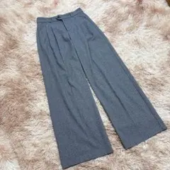 ジーユー GU（L）ワイドパンツ グレー ヘリンボーン タック入り きれいめ