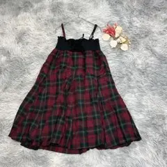 アクシーズファム（M）キャミワンピース チェック柄 レースアップ 秋冬 ウール混