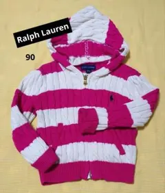 【Ralph Lauren】ニットパーカーピンクアイボリー90size24М