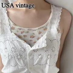 アメリカ古着 アイレット生地 リバティ柄タンクトップのサムネイル