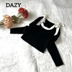 美品✨DAZY 肩リボン ニット セーター M 黒 白 バイカラー 韓国 完売品