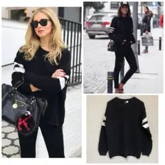 H&M ラインニット ブラック ホワイト S