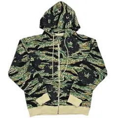 デニムティアーズ フラワープリント カモ\ ジップアップパーカー グリーン M