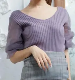 LIP SERVICE パープルリブニットトップス F