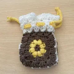 かぎ針編み 巾着袋 花モチーフ