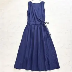 ユナイテッドアローズ フレンチリネンカシュクールマキシワンピース 2way 青