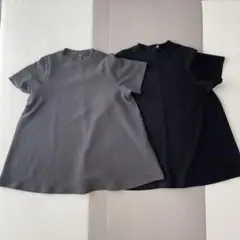 2点セット　リブ編み AラインTシャツ グレー ネイビー