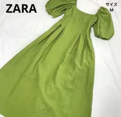 ZARA オリーブグリーン パフスリーブ ロングワンピース