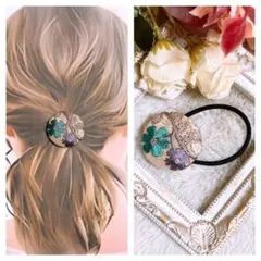 インド刺繍リボン　ヘアゴム　ポニーフック　ブローチ　くるみボタン　NO825
