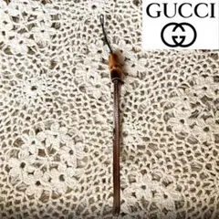 激レア❗️GUCCI キーホルダー ロゴレザー バンブー 革 ストラップ