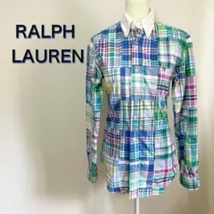 サイズM ラルフローレン パッチワーク ロングシャツ チェック 長袖 インド綿