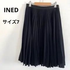 INED イネド プリーツスカート ブラック 膝丈 サイズ7 ウエストゴム