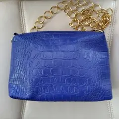 青 クロコダイル風 ショルダーバッグ