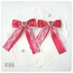 リボン ヘアクリップ 赤 レッド ハート 天使の羽根 量産型 地雷 ロリータ 白