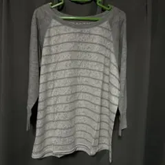 グレー レースストライプ 長袖Tシャツ Mサイズ