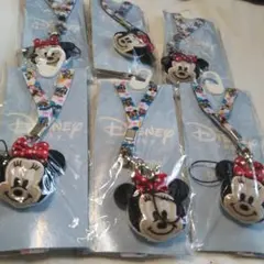 Disney ミニーマウス フェイスマスコット付きネックストラップ ２柄