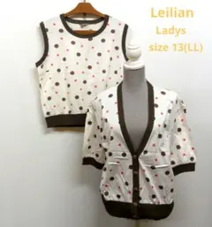 Leilian/レリアン　レディース　半袖アンサンブル　ドット柄　水玉模様