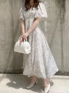 花柄Vネックバックレースアップフレアワンピース[mc069] grl グレイル