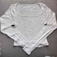 GU ストレッチリブクロップドT 12分袖　ウォーム　M ホワイト