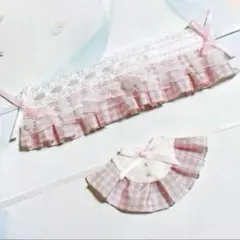 ★No.1226 にじぱぺっと ぬい服 ヘッドドレス スタイ ピンク チェック