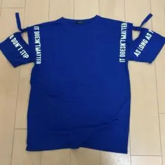 オープンショルダー ロゴTシャツ ブルーのサムネイル