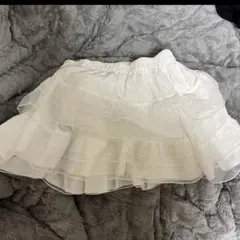 ホワイト フレアスカート白のチュールスカパン　ふわふわレース