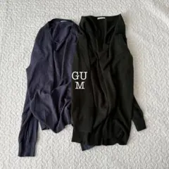 ジーユー ニット 2点セット Vネック 長袖 ネイビー グリーン M 着回し