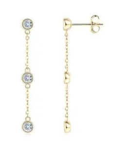 新品　モアサナイト　チェーンピアス　揺れる3連ベゼル　イエローゴールド