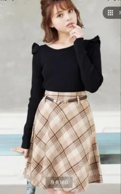美品★INGNI チェック柄フレアスカート(ベルト付き)/ベージュ