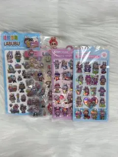ラブブLABUBU 3Dボンボンドロップシール4枚セット